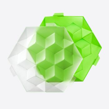 Lékué zeshoekige ijsblokjesvorm met deksel voor 7 ijsblokken groen 24.5x22x7.5cm
